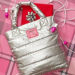 JUSTICE SILVER METALLIC PUFFER TOTE BAG